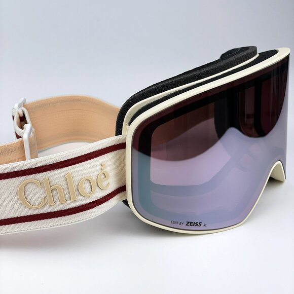Chloé CH0072S 001 – White Beige Ski Mask Sunglasses Violet Mirror ZEISS Lens - Picture 7 of 16